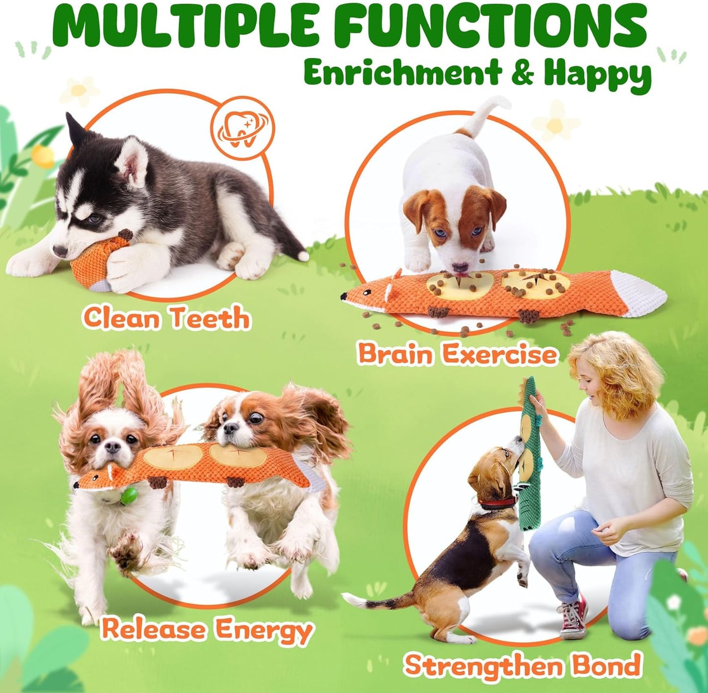 XIUGOAL Interactive Dog Toys for Chewers, 2 Pack No Stuffing Dog Toys for Boredom and Teething, Squeaky Chew Toy for Small, Medium Breed to Keep Them Busy