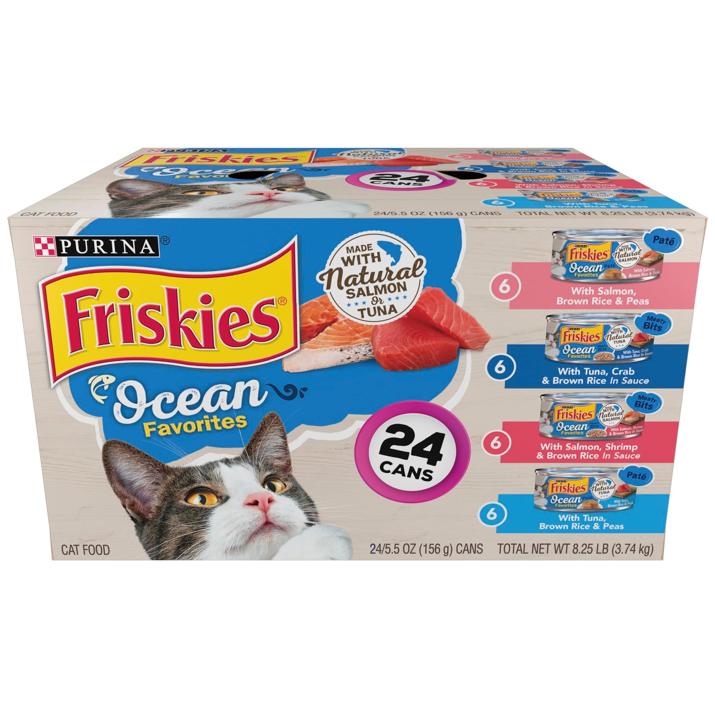 Purina Friskies Ocean Favorites Wet Cat Food Pate and Meaty Bits Variety Pack With Salmon and Tuna - (Pack of 24) 5.5 oz. Cans