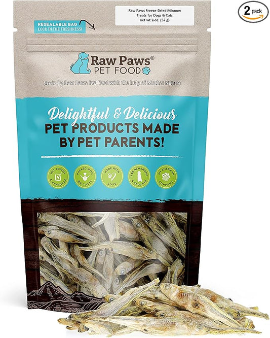 Raw Paws Smelt Freeze Dried Minnows for Cats & Dogs, 2-oz - Made in USA - Freeze Dried Fish for Cats - Single Ingredient Fish Dog Treats - Minnows Dog Treats