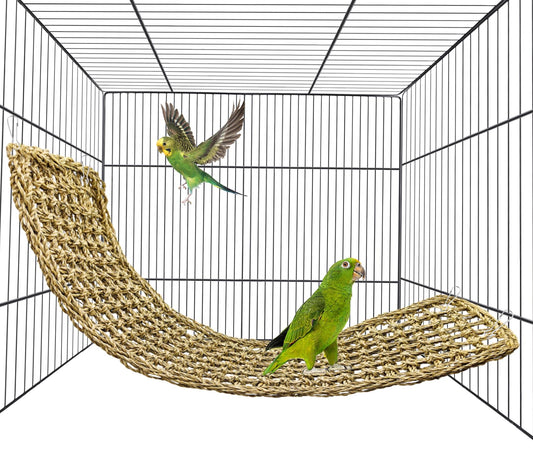Bird Seagrass Mat 30" × 7" Parrot Natural Grass Woven Net Hammock Parakeet Climbing Rope Ladder Mat Chew Toys Cage Accessories for Pigeon Macaw Cockatiel Conure Budgie Cockatoo Rat Bearded Dragon