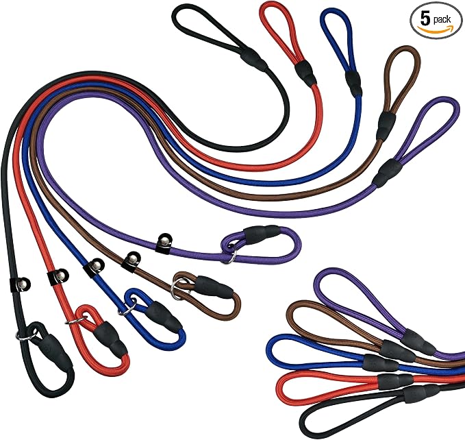 FOVRLZSE Nylon Dog Leash 5-Pack (Red/Black/Blue/Brown/Purple), 4.6FT Training Leash for Small to Medium Dogs, 10mm Braided Nylon with TPU Non-Slip