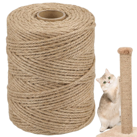 Natural Sisal Rope for Cat Scratcher, 1/4 Inch x 164 Feet Cat Rope, Heavy Duty Sisal Twine for Cats Scratching Post Replacement, and Crafts Gardening Home Decorating