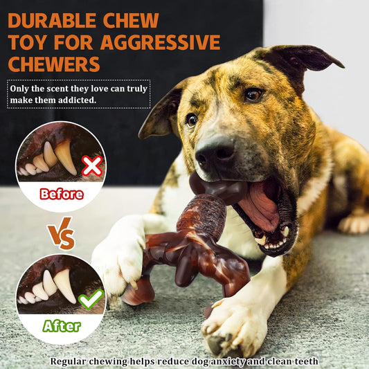 MOXIKIA Dog Chew Toys for Aggressive Chewers Almost Indestructible Dog Toys,Bacon Flavor,Tough Dog Bone Toys for Medium/Large Breed Dogs,Best Chew Toys to Keep Them Busy