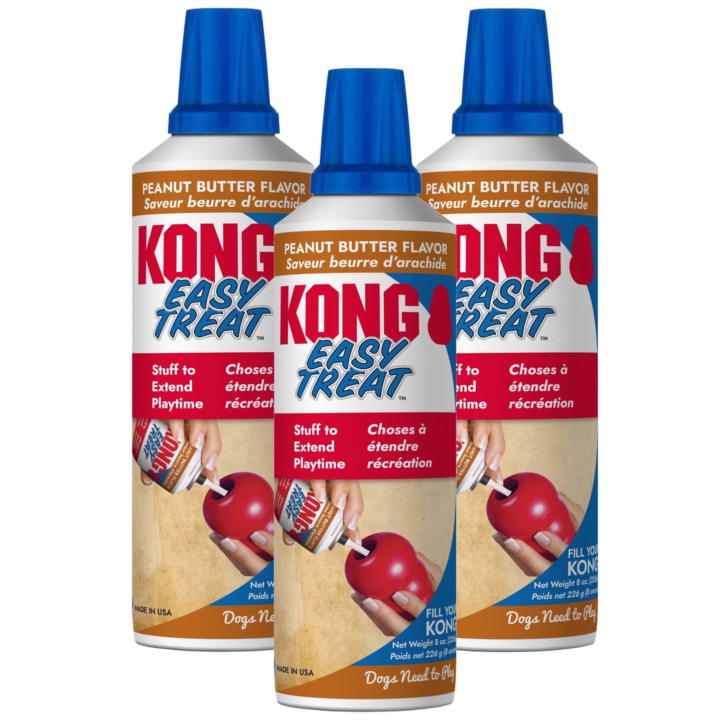 KONG Easy Treat Dog Paste 3-Pack – Mess-Free Stuffing Toys, Training & Reward Treats, Made in USA, Highly Digestible, No Refrigeration Needed (Peanut