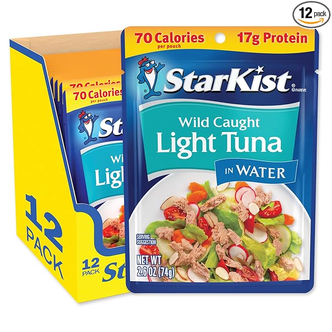 StarKist Light Tuna in Water Pouch (2.6 oz - 12 Pack) Ready to Eat, Wild Caught, High Protein Shelf Stable Seafood, Gluten Free, Soy Free, No Draining for Salads and Sandwiches