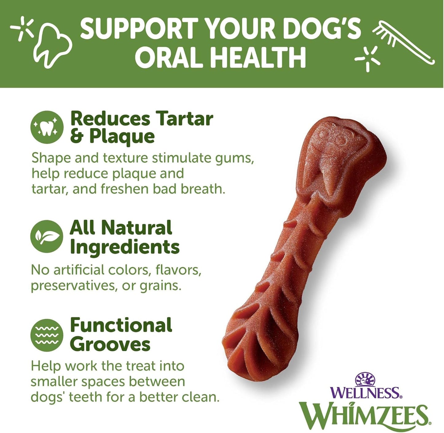 Whimzees Wellness Brushzees Dog Dental Treats, Small Size Stick, (24 Count)