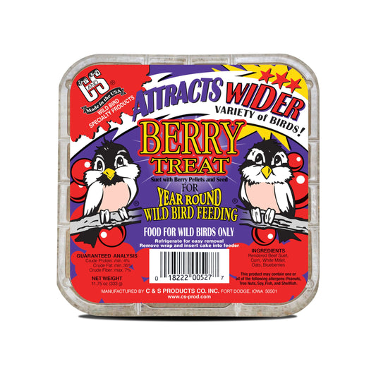 C&S Berry Suet Treat, Wild Bird Food for Robins, Blue Jays, Bluebirds, Tanagers, Thrushes and More, 8 Pack