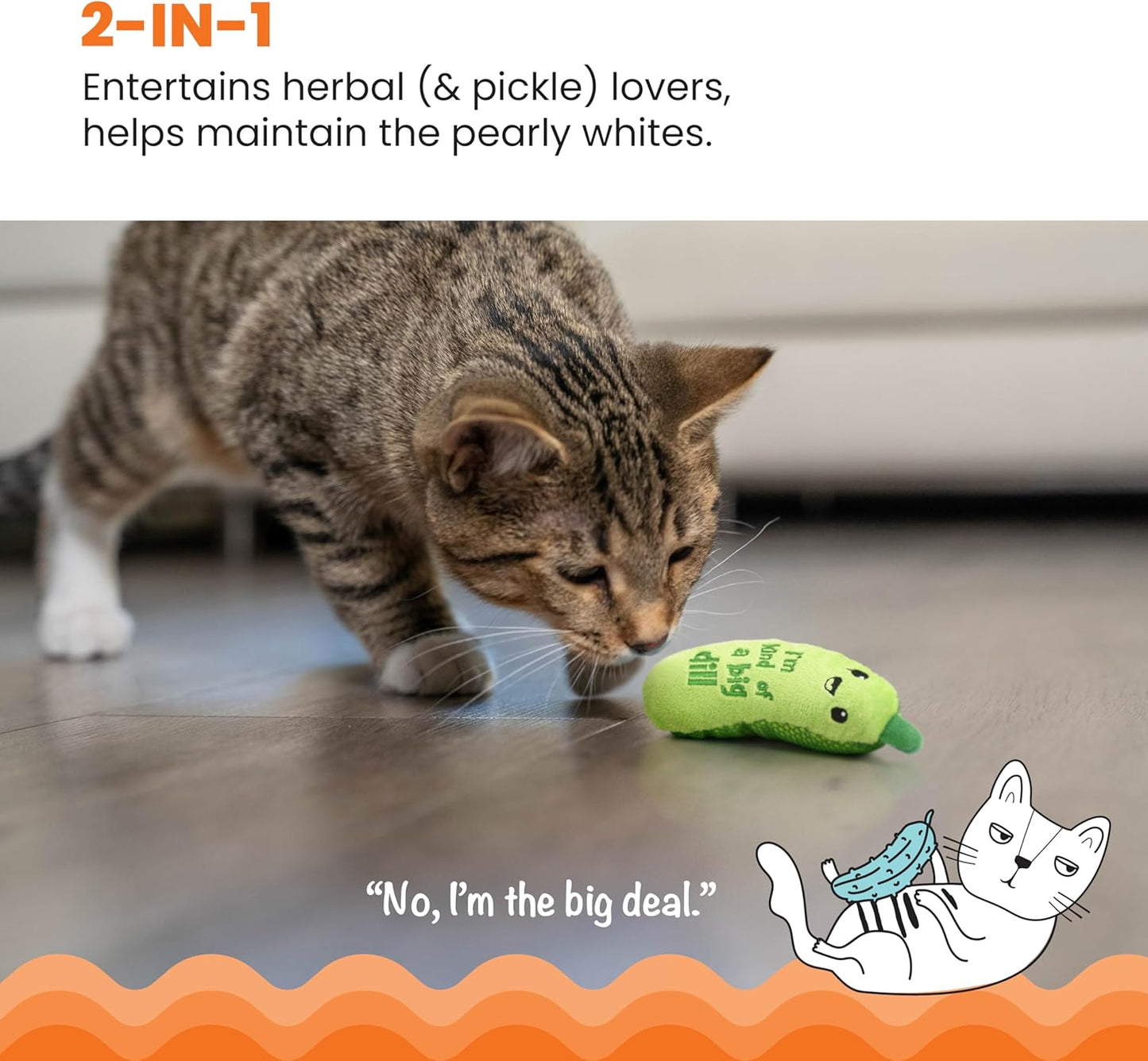 Catstages Crunchy Pickle Kicker Cat Toy – Plush Crinkle Toy with Catnip and Dental Mesh, 6.5"