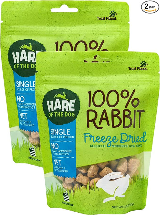 Hare of the Dog Freeze Dried Rabbit Treats for Dogs - All-Natural, Single-Ingredient, High-Protein Snacks - Made in the USA (2.25 Oz 2 Pack)