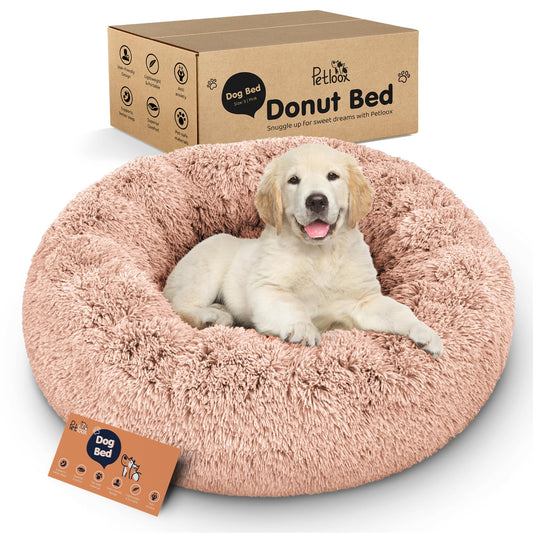Petloox Donut Dog Bed - Premium Comfort for Anxiety Relief - Fluffy & Calming Design with Ultra-Plush Support | Cozy Round Dog Bed with Super Soft