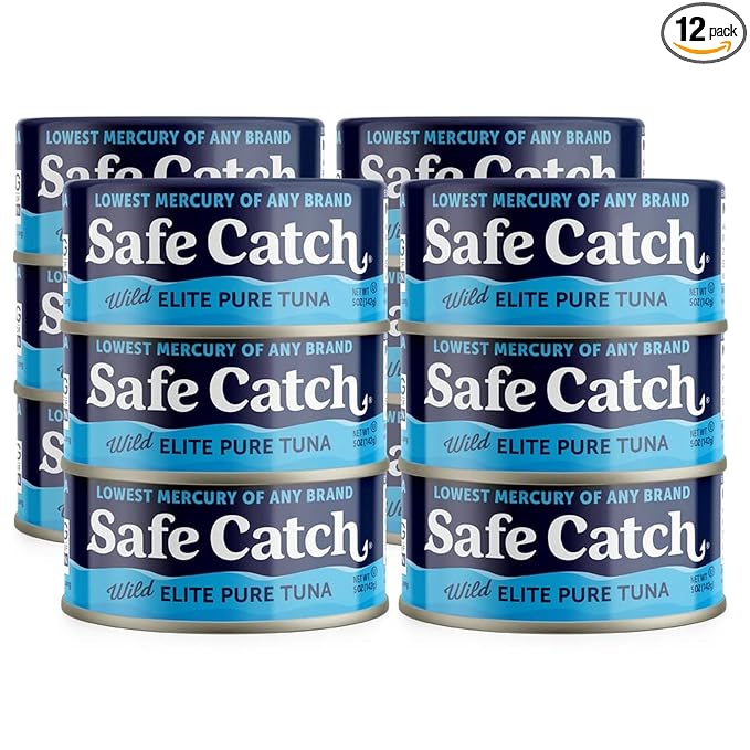 Safe Catch Canned Wild Tuna Fish, Wild Caught, Lowest Mercury, Gluten-Free, Kosher, Non-GMO, Whole30 Approved, Paleo, Keto Food, 5oz Can, 12-Pack