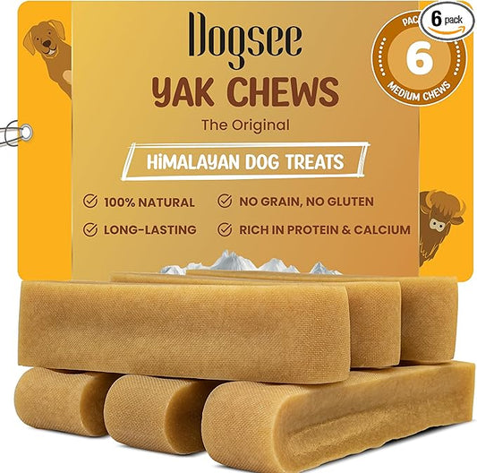 Dogsee Yak Cheese Himalayan Dog Chews 1lb (Medium - 6 Bars), 100% All Natural, 60% Protein, Dog Treats Medium Breed, Yak Chews Long Lasting for Aggressive Chewers, Raw Hide Free