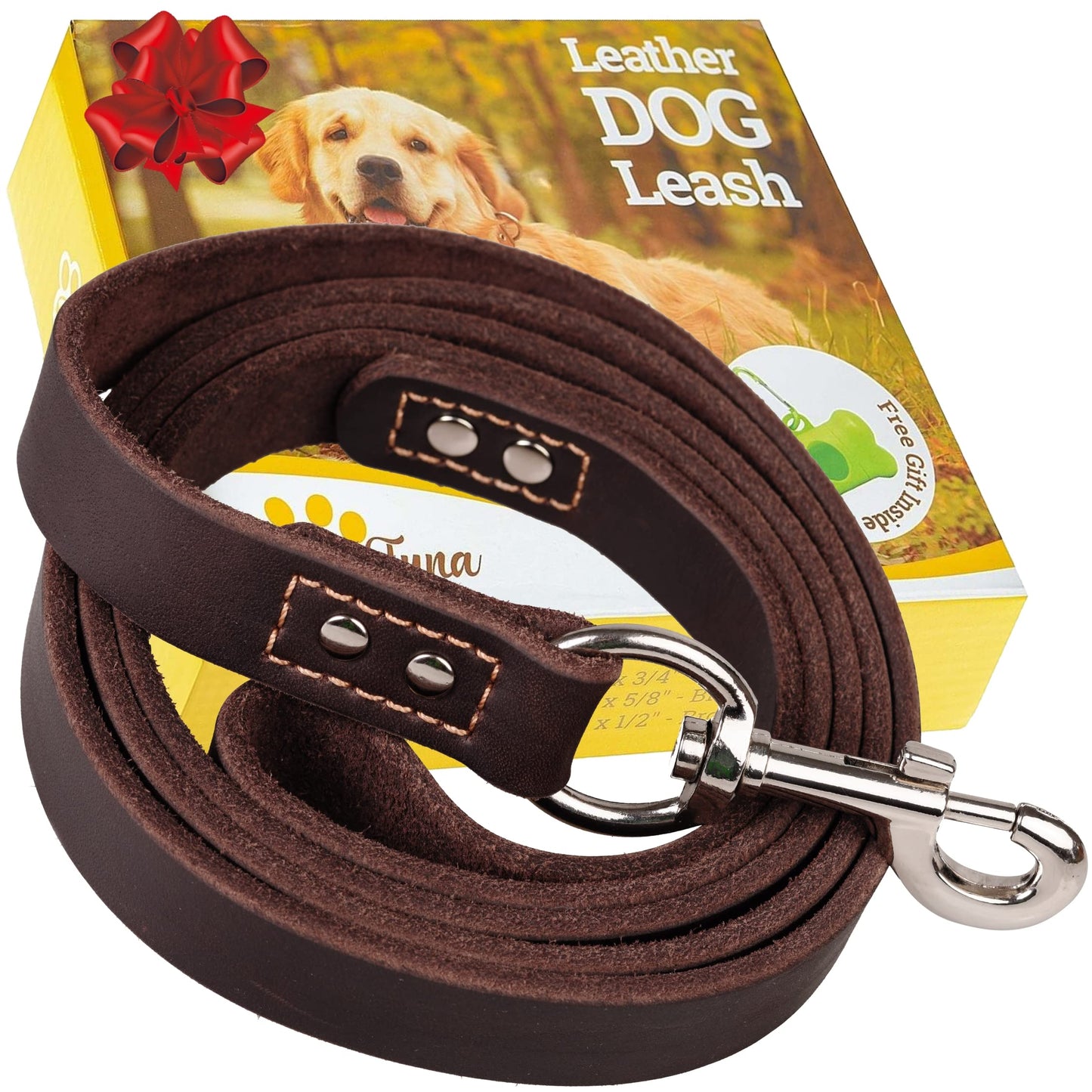 ADITYNA Leather Dog Leash 6 ft x 3/4 inch - Soft, Strong, Heavy Duty for Large & Medium Breeds - Dog Lead for Walking, Training, Hiking and Running