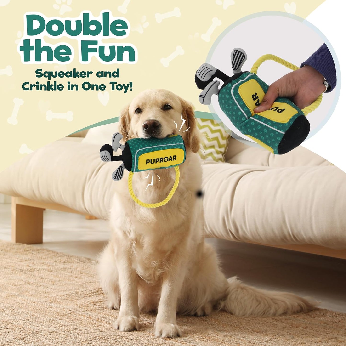 PUPROAR Golf Dog Toy – Funny Dog Christmas & Birthday Gift with Squeaker Rope & Crinkle, Fun & Interactive Puppy Present & Stocking Stuffer