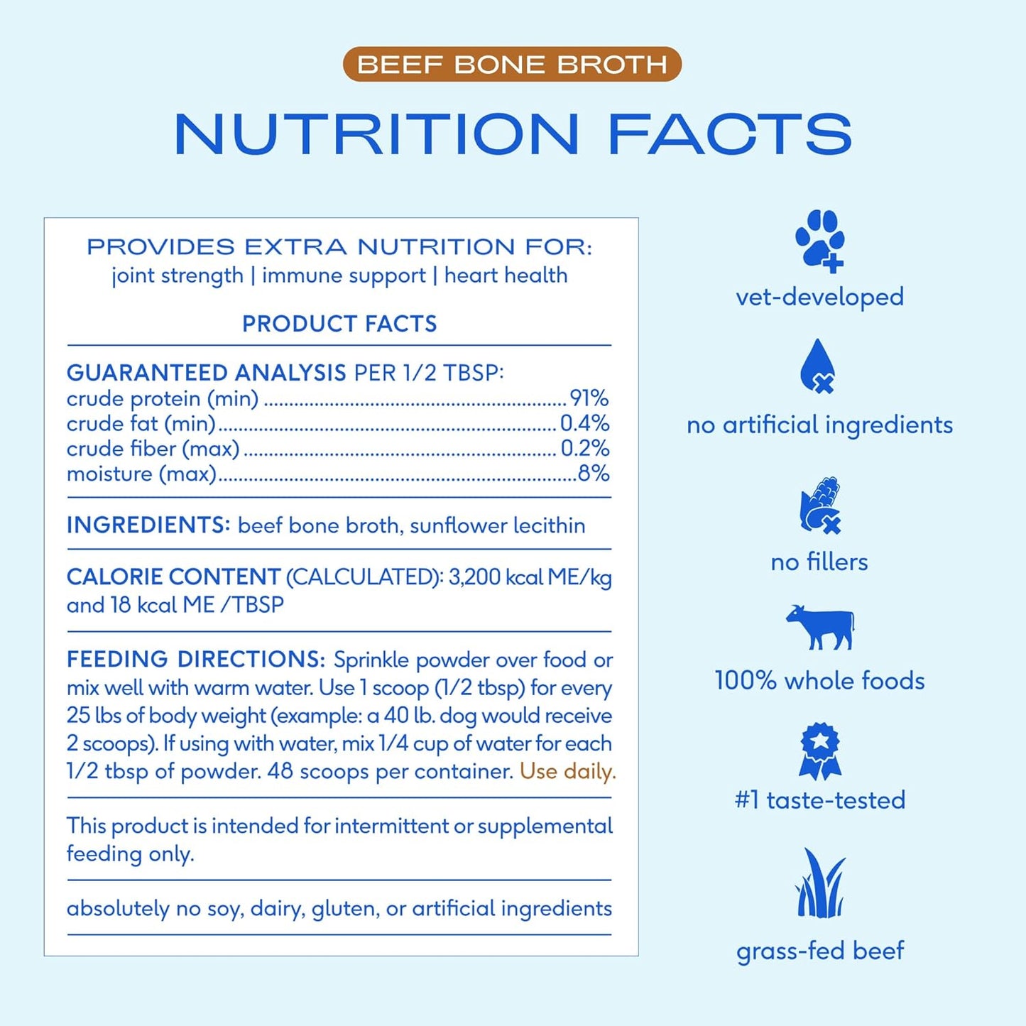 Native Pet Bone Broth for Dogs - Made with Real Beef Bone Broth, Dog Food Toppers for Picky Eaters - Provides Extra Hydration & Nutrition for Joint Strength, Immunity & Heart Health-48 Scoops