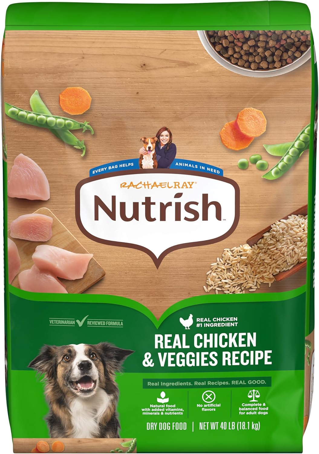 Nutrish Dry Dog Food Real Chicken & Veggies Recipe Whole Health Blend, 40 lb. Bag, (Rachael Ray)