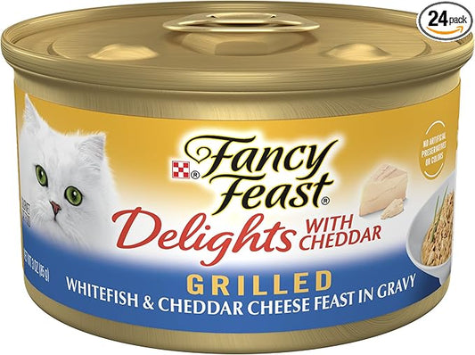Purina Fancy Feast Delights With Cheddar Grilled Whitefish and Cheddar Feast in Wet Cat Food Gravy Cat Food - (Pack of 24) 3 oz. Cans