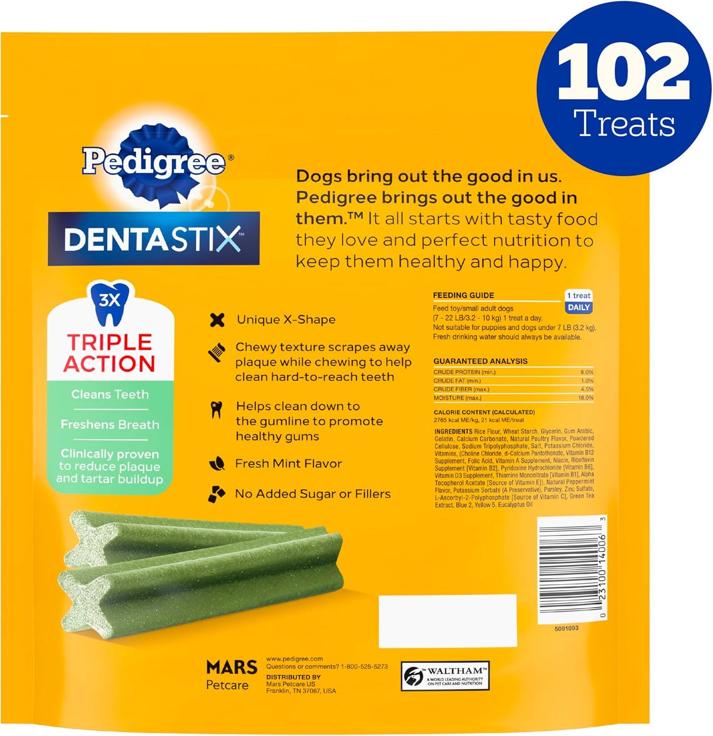 Pedigree Dentastix Small and Toy Breed Dog Treats, Fresh Flavor Dental Chews for Dogs, 1.54 lb. Bag (102 Treats)