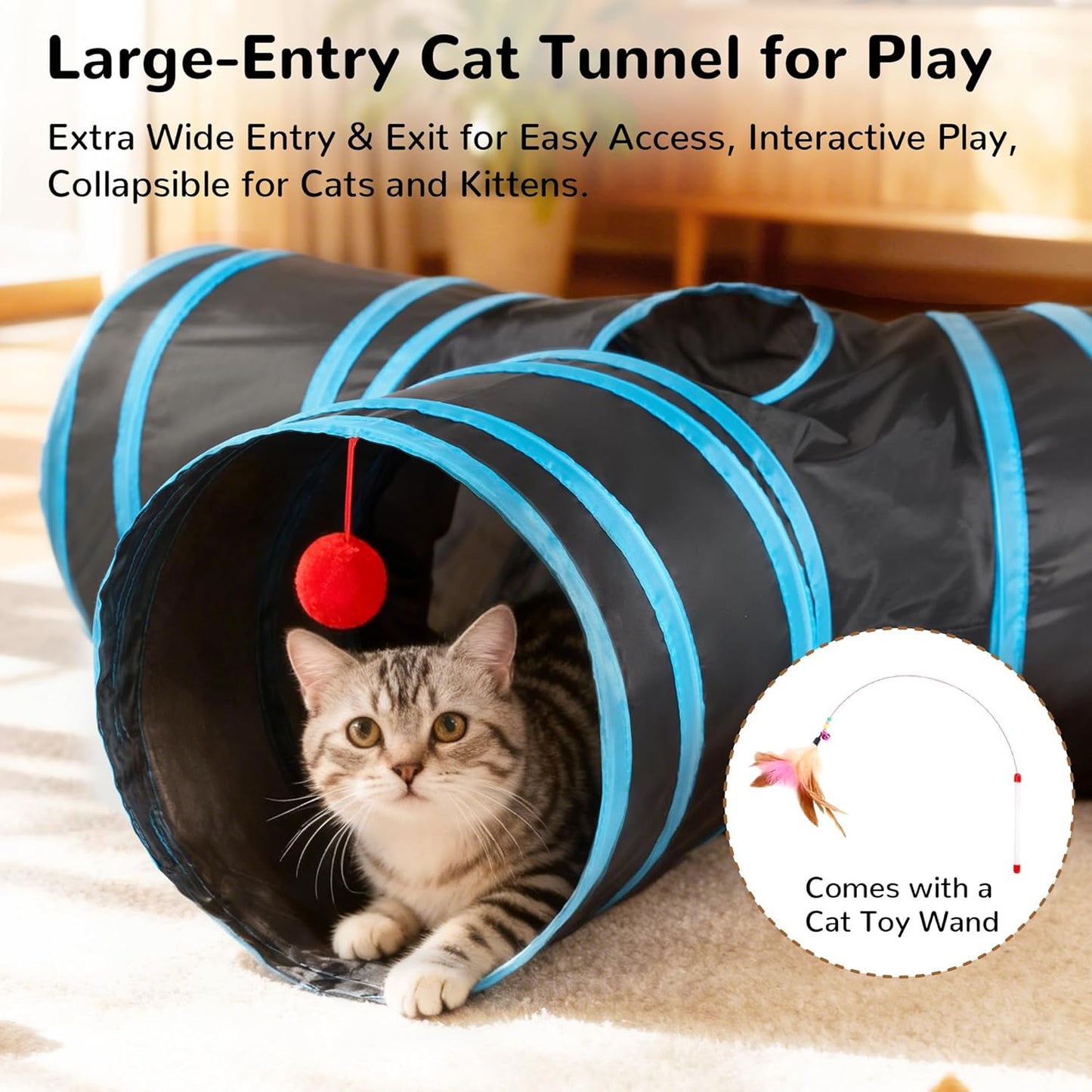 Tempcore Pet Cat Tunnel Tube Cat Toys 3 Way Collapsible, Tunnels for Indoor Cats，Kitty Bored Peek Hole Toy Ball Cat, Puppy, Kitty, Kitten, Rabbit