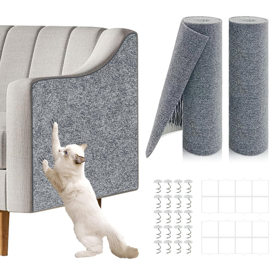 2 Pcs Total 78.8"x15.8" Cat Scratch Mat, Cat Scratch Couch Furniture Protector, Trimmable Self-Adhesive Cats Scratch Pads, DIY Cat Scratcher for Wall Protector and Covering Cat Tower (Light Grey)