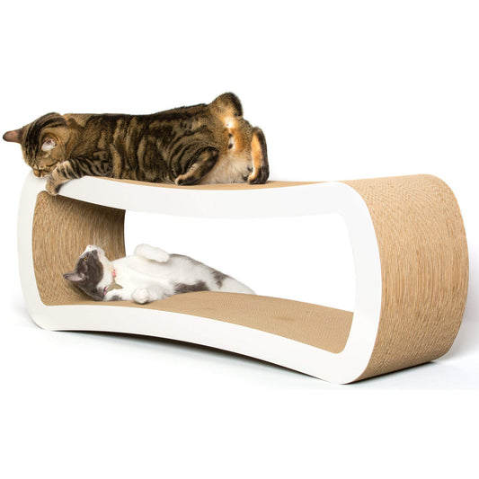 PetFusion Jumbo Cat Scratcher Lounge, White. 39 x 11 x 14 inch 4 Cardboard Scratching Surfaces and 2 Levels, Scratch, Play, Perch, and Hide100% Recyclable Cardboard Cat Lounge