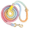 Dog Leash 5 FT Handmade Braided Cotton Rope Leashes for Small Medium and Large Dogs, New Golden Heavy Duty Metal Clasp, Colorful Macaron