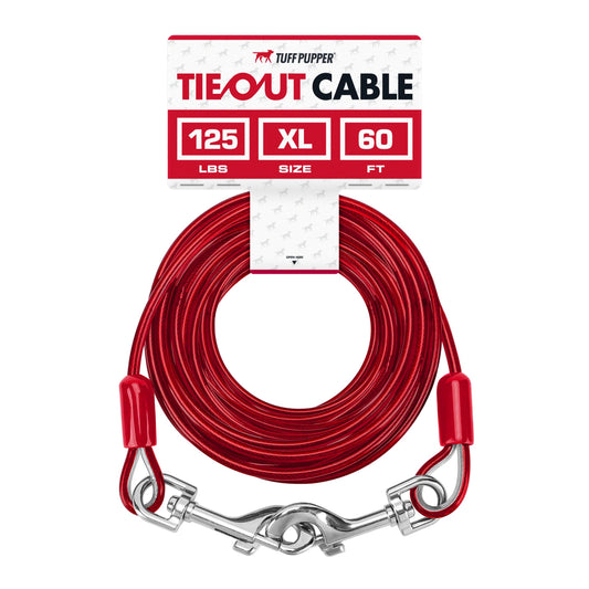 Tuff Pupper Dog Tie Out Cable 60 Feet | Dog Runner Cable for Yard 60 ft | Heavy Duty Lead | Water & Rust Resistant Industrial Strength Steel | 360