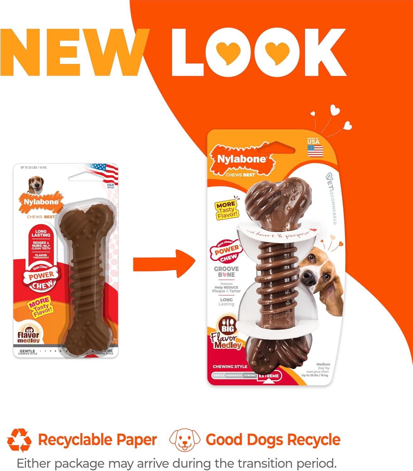 Nylabone Groove Bone Power Chew Toy for Dogs, Dental Dog Toys for Aggressive Chewers, Dog Chew Bone, Long Lasting Flavor Medley Flavor, For Medium Dogs - Up to 35 lbs, 1 Count