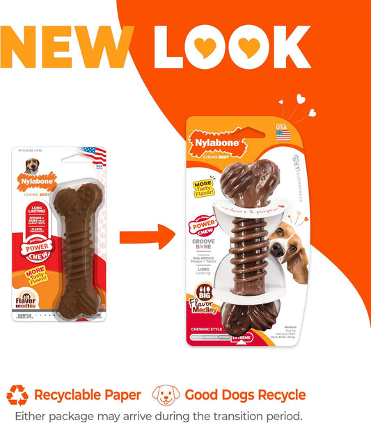 Nylabone Groove Bone Power Chew Toy for Dogs, Dental Dog Toys for Aggressive Chewers, Dog Chew Bone, Long Lasting Flavor Medley Flavor, For Medium Dogs - Up to 35 lbs, 1 Count