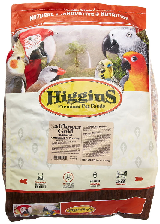 Higgins 466125 Safflower Gold Natural Food For Conure/Cockatiel, 25-Pound