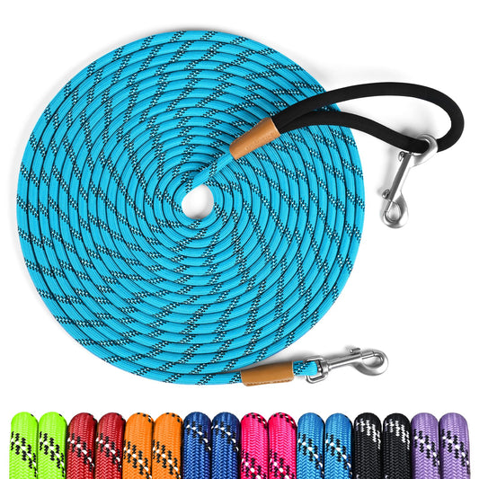 lynxking Long Dog Leash Reflective 15ft 30ft 50ft Check Cord Training Lead Padded Handle Heavy Duty Rope for Puppy Small Medium Large Dogs (Light