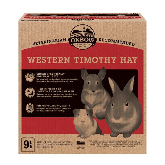 Oxbow Western Timothy Hay, Guinea Pig Hay, Small Pet Bunny Supplies, All Natural Grass for Guinea Pig, Bunny, Chinchilla & Hamster, Oxbow Rabbit Supplies for Bunnies, 9 lb box