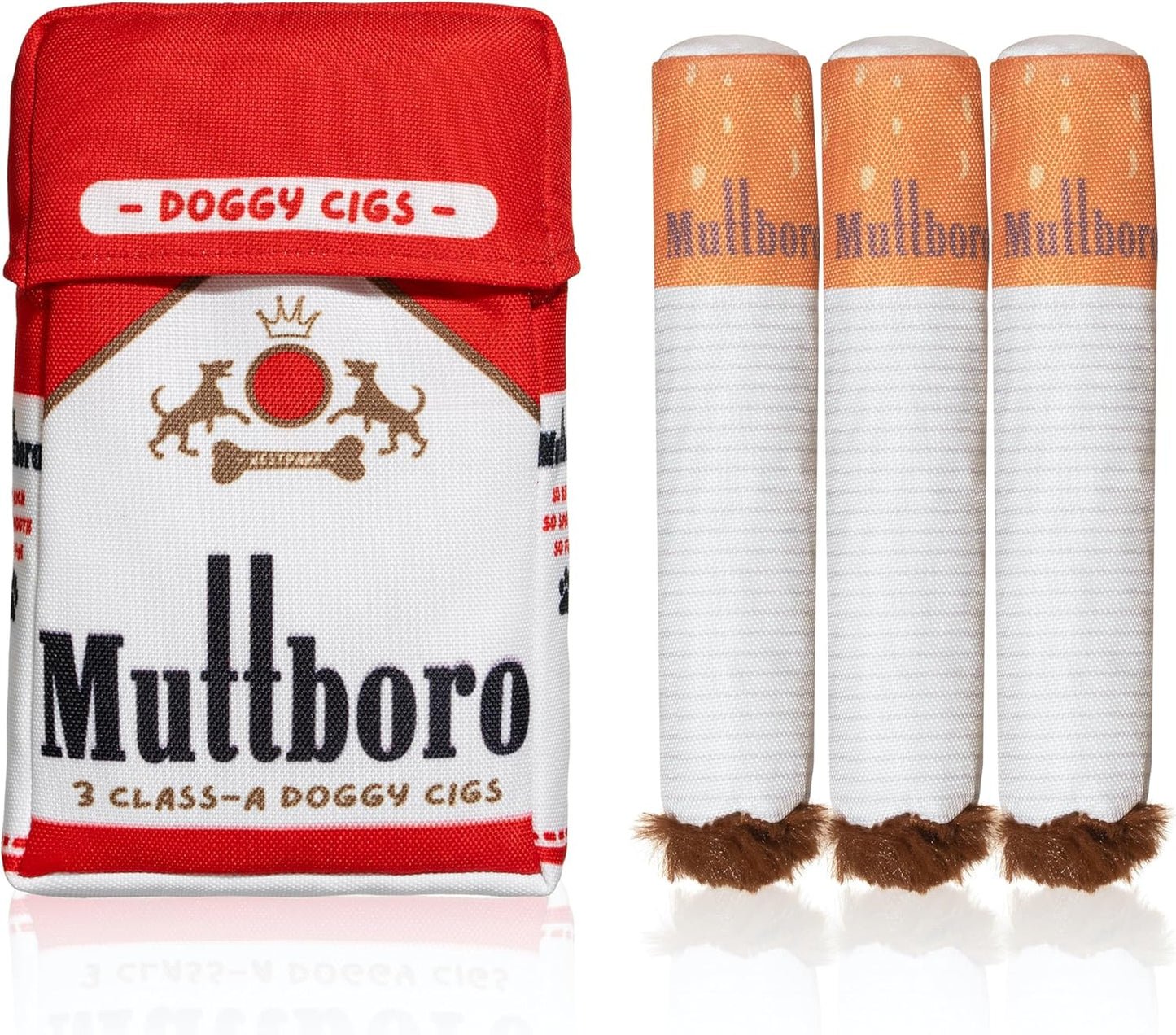 Nestpark Muttboro Doggy Cigs Funny Dog Toys - Parody Plush Squeaky Crinkle Interactive Dog Toy - Hide and Seek Treat Hiding Burrow Puzzle Toy for