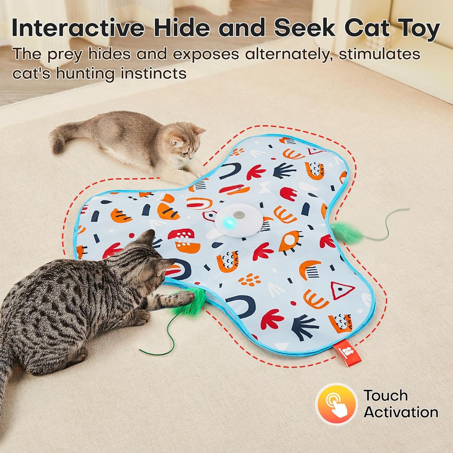 Potaroma Hide and Seek Interactive Cat Toys, Moving Concealed Wand Feather, Automatic Chargeable Indoor Kitten Exercise Kicker, Mouse Squeaky, Floral