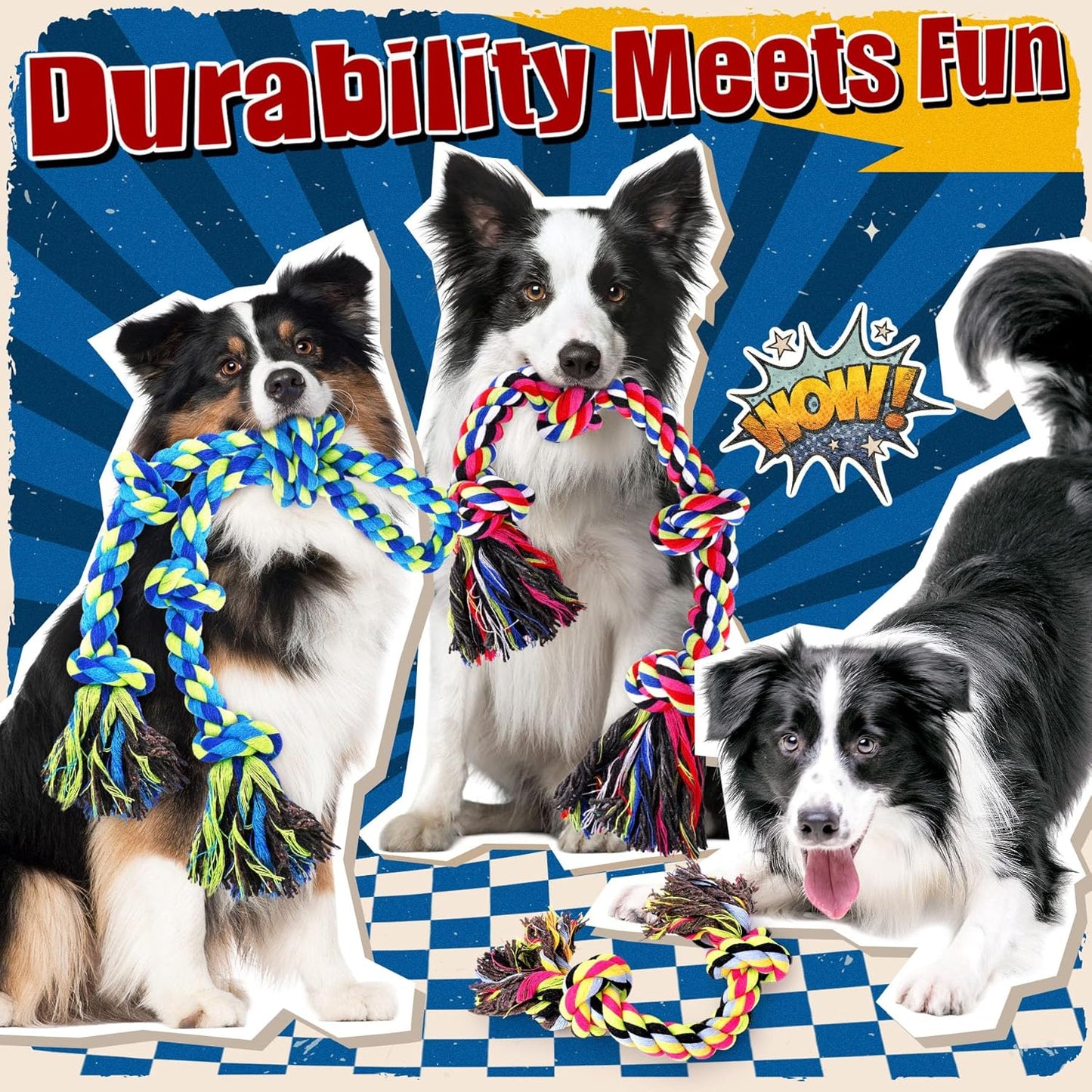 Forfon Tough & Strong Dog Toy for Aggressive Chewers – Tough Chew Toys for Large Dogs, Ideal for Tug-of-War & Teeth Cleaning, with 3 Rope Toys & 2 Dog Bags