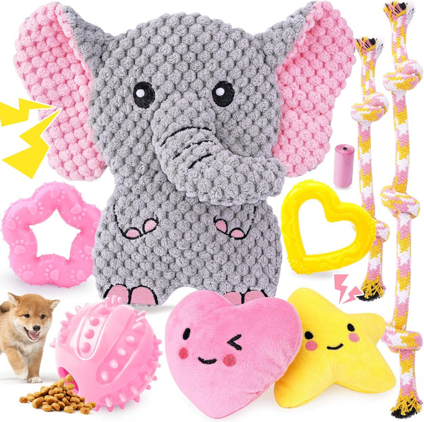 XIUGOAL Pink Puppy Toys - 9 Pack Puppy Chew Toys for Teething, Enrichment Dog Toys for Small Dogs to Keep Them Busy, Squeaky Plush Toy for Boredom