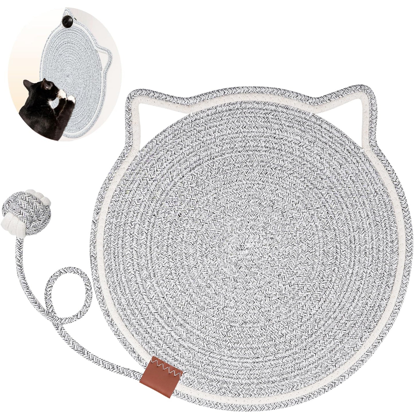 Cat Scratcher Mat, Natural Cotton Rope Cat Scratch Pad, 15.7'' Round Horizontal Floor Cat Scratching Pads for Indoor Cats, Cat Furniture Protector for Wall, Couch, Carpets, Sofas