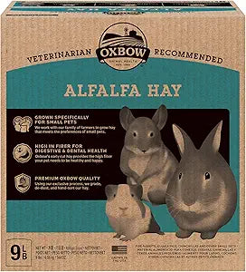 Oxbow Alfalfa, Guinea Pig Hay, Rabbit Hay, Small Pet Bunny Supplies, All Natural Grass for Guinea Pig, Bunny, Chinchilla & Hamster, Oxbow Rabbit Supplies, Grown in USA, 9 lb box