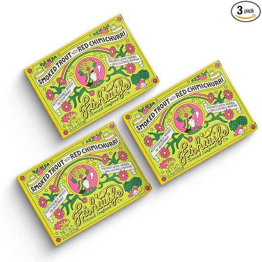 Fishwife Smoked Rainbow Trout with Red Chimichurri 3-Pack (3.7 Ounce) | ASC-Certified Sustainable Seafood, Gluten Free, Omega-3s | Handpacked in BPA-NI Tins
