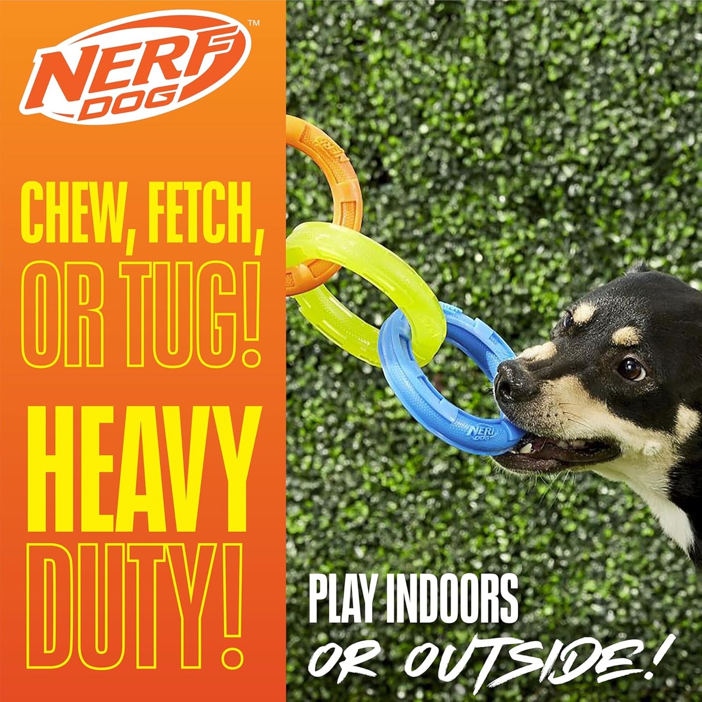 Nerf Dog 11.5in 3-Ring TPR Tug - Blue, Green & Orange
